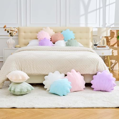 Uvvyui Shell Pillow Seashell Throw Pillow Shell Shaped Decorative Pillows Soft Velvet Sea Shells Pillow Aesthetic Home Decor Sea Ocean Beach Cushion Bed Pillow（Pink, 13x11 Inch）