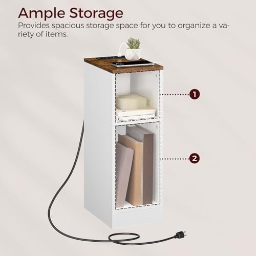 MAHANCRIS Narrow Nightstand, Narrow End Table with Charging Station