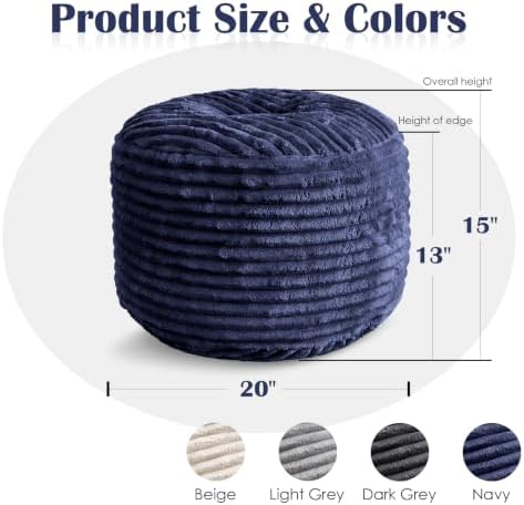 SHOUREN Stuffed Round Ottoman,Pouf Ottoman Foot Rest,20 X 15,Navy