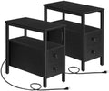 HOOBRO Set of 2 End Tables with Charging Station, Narrow Side Table with Drawers & USB Port & Power Outlets, Nightstand for Small Spaces, Living Room, Stable and Sturdy, Black BK541BZP201