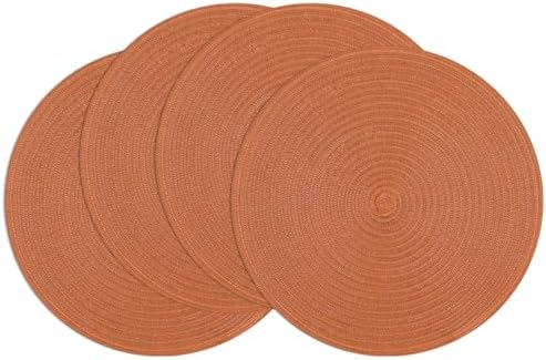 SHACOS Round Placemats Set of 4 for Dining Table 15 inch Round Braided Fall Placemats Washable Kitchen Table Mats Home Decor, Dark Orange