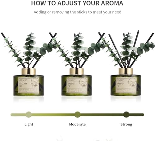 Airkeep Reed Diffuser Set with 6.76 fl oz Balsam Fir Scent Essential Oils and 3 Leaves & 8 Diffuser Sticks,Bathroom Shelf Decor & Air Freshener, House Bedroom Office Decor & Gifts