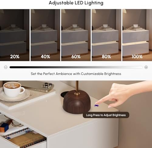 homary Smart Nightstand Set of 2 with Wireless Charging Station, USB & Type-C Ports, LED Light, 2 Drawers – Modern White Bedside Table for Bedroom Storage