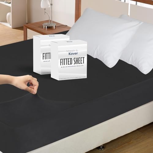 2 Pack Twin Fitted Sheet Only, Black Cooling Twin Size Bed Sheets for Kids