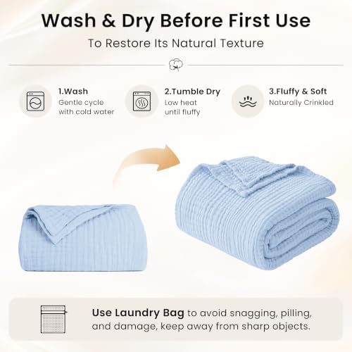 Love's cabin 100% Cotton Muslin Blanket California King, Sky Blue