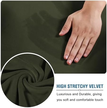 H.VERSAILTEX Real Velvet Plush 3 Piece Stretch Sofa Covers Couch Covers for 2 Cushion Couch Sofa Slipcovers Width Up to 90 Inch Feature Thick Soft Stay in Place (Sofa, Olive)