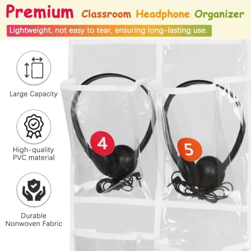 2 Pack Classroom Headphone Storage Organizer with 36 Pockets & 74 Labels