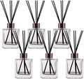 6 Pack Perfume Reed Diffuser Bottle,Empty Square Essential Oil Bottles Glass Jar with Black Sticks for DIY Fragrance Replacement Diffuser Sets (200ml/6.8 oz, Transparent Color)