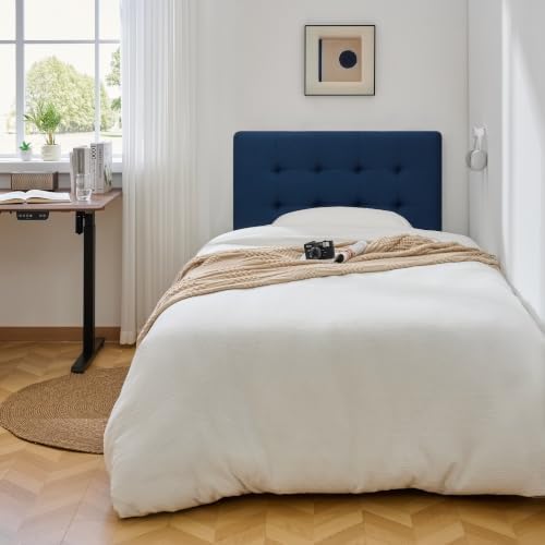 Linen Stitched Tufted Twin Headboard, Adjustable Height 37.2-46 in, Blue