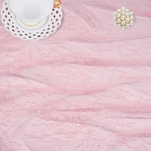 Pink Lace Tablecloth Table Fabric 6pcs 60x120 Inch for Vintage Boho Wedding
