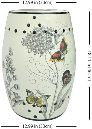 Ceramic Stool Accent Seat, End Table Butterfly Decor
