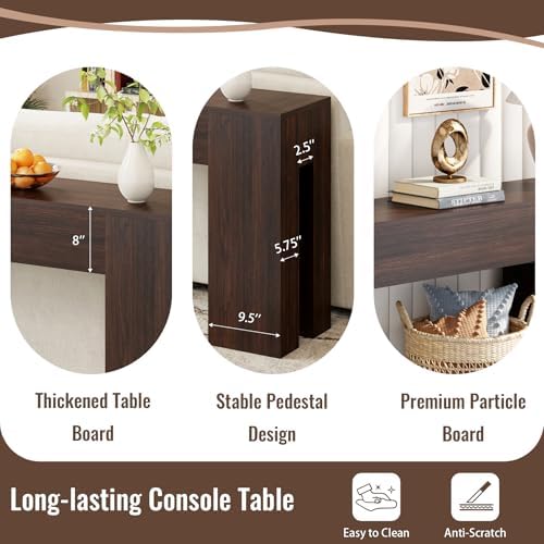 Epecoya 79-Inch Sofa Console Table for Entryway Living Room, Walnut Brown
