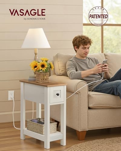 VASAGLE 2-Tier End Side Table, Small Accent Nightstand with Storage Drawer