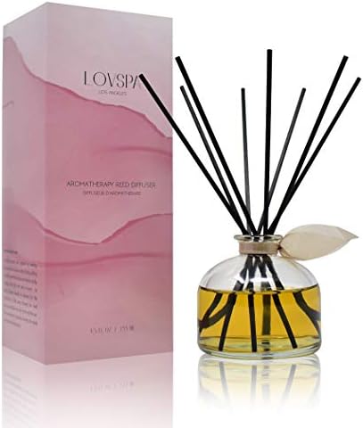 Reed Diffuser Set, Sandalwood & Amber Scented Oil Diffuser with Sticks, Home Fragrance Accessories for Bathroom Shelf Decor, Aroma Diffusers for Home or Office Fall Decor, USA Made
