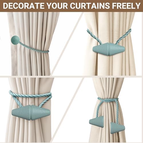 Hion Magnetic Curtain Tiebacks Blue 2pcs, Curtain Holdbacks Hooks Holders