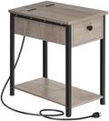 HOOBRO End Tables Living Room, Narrow Side Table with Charging Station, 3-Tier Small Bedside Table with Drawer, Storage Shelves, for Small Spaces, Bedroom, Greige and Black BG041BZ01G1