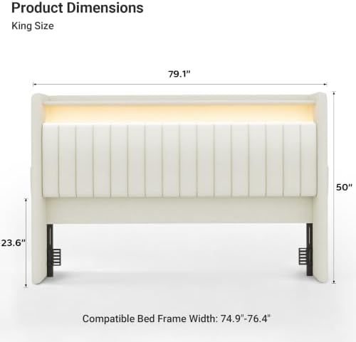S.E.C.D Upholstered King Size Headboard Only, 2-Tier Storage, Beige