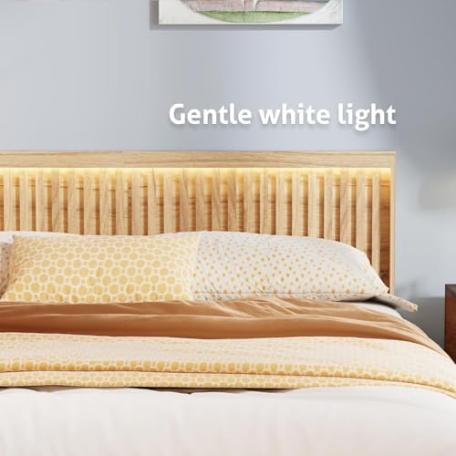 UEV Headboard with Light Elegant Wood Design (Ivory White, King)