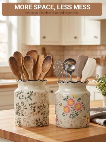 Ceramic Utensil Holder for Kitchen Counter, Farmhouse Kitchen Décor