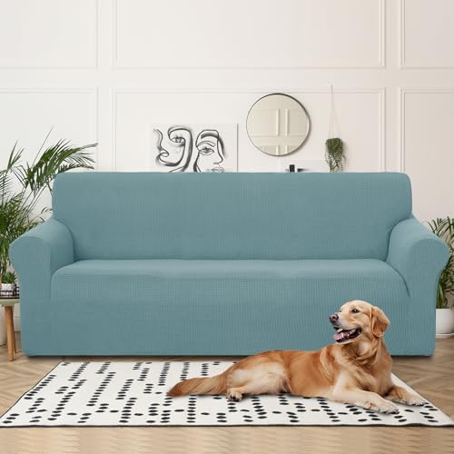 U-NICE HOME 4 Seater Stretch Couch Cover for 3 Cushion Sofa, Light Blue