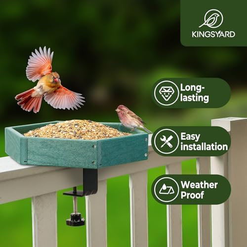 Kingsyard Clamp-On Deck Bird Feeder for Balcony Railings, No Drill