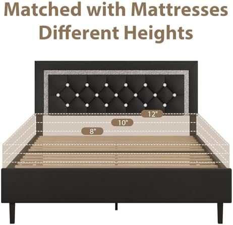 BarnFurin Full Size Bed Frame with Tufted Button Headboard, Black
