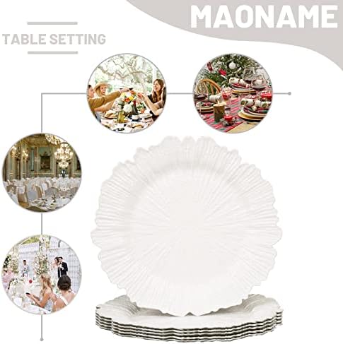 MAONAME White Charger Plates Set of 6, Reef Chargers for Dinner Plates