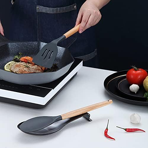 Matte Black Spoon Rest, Stainless Steel Spoon Holder for Stove Top, kitchen utensils Holder for Ladles, Tongs, Spatula, Stove Spoon Holder, Pot Lid Holder, Dishwasher Safe (1PC-9.5 Inch)