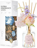 Chloefu Lan Premium Reéd Diffuser Set with Pink & Purple Flowers Reéd Diffuser Sticks Sandalwood Rose | 6.7oz Scent Fragrance Oil Diffuser for Bedroom Bathroom Home Shelf Décor