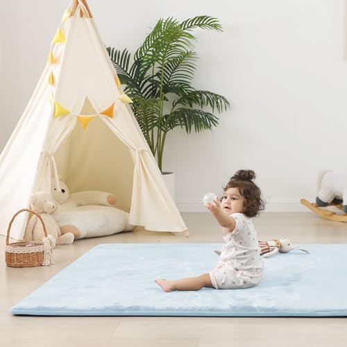 1.5" Thick Baby Play Mat, 59x79 Foam Tummy Time Mat – Blue