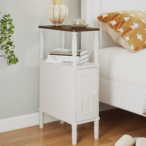 Veegle Narrow Nightstand,Skinny Slim End Side Table(White)
