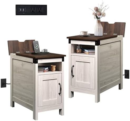 WLIVE End Tables for Living Room & Bedroom w/Charging, Narrow Nightstand