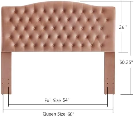 24KF Upholstered Tufted Button Velvet Headboard,Comfortable Fashional Headboard Queen/Full Size,Blush