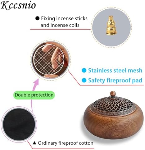 Acacia Wood Incense Burner for Cones & Coils, with Sticks Holder