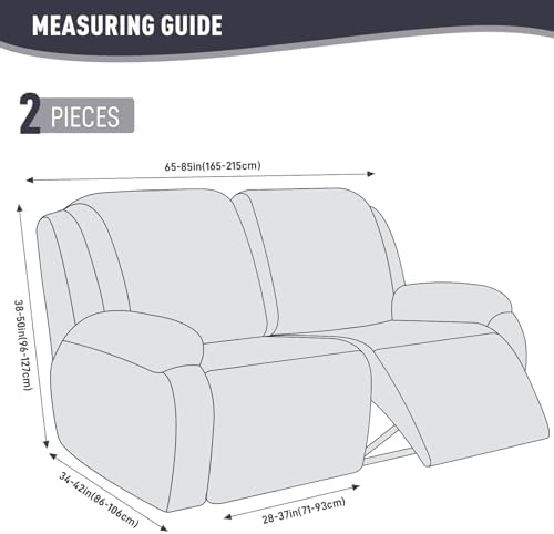 KinCam Oversized Loveseat Recliner Covers, Reclining Cover, Charcoal Gray