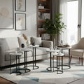 Lavish Home Round Nesting Tables Set of 6, Faux Marble Tabletop, White