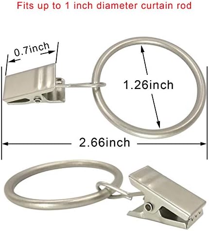 40 Pack Metal Curtain Rings with Clips, 1.26 in ID, Matte Silver