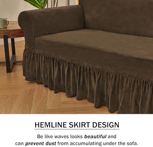NICEEC Brown Couch Covers for Sofa Cover Universal Slipcovers with Skirt