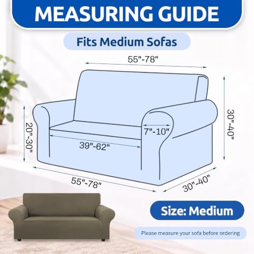 KEKUOU Stretch Loveseat Couch Cover, 2 Cushion Couch Slipcover,Khaki