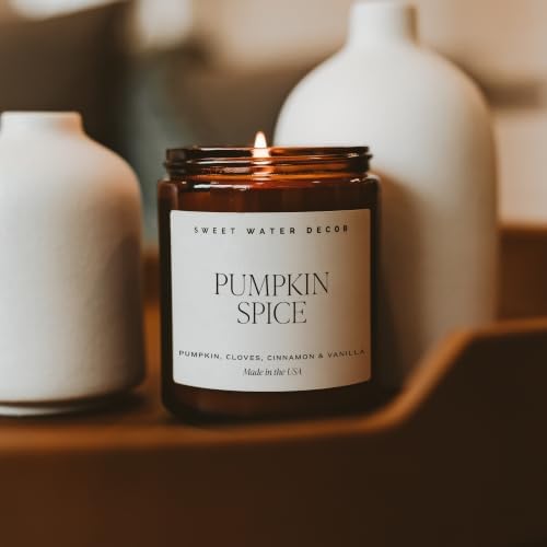 Sweet Water Decor Pumpkin Spice Candle, 9oz Amber Glass Jar, Fall