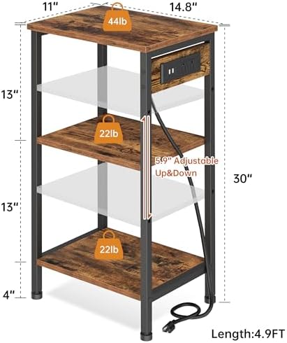Asgolion Tall End Table with Charging Station, Narrow Tall Side Table