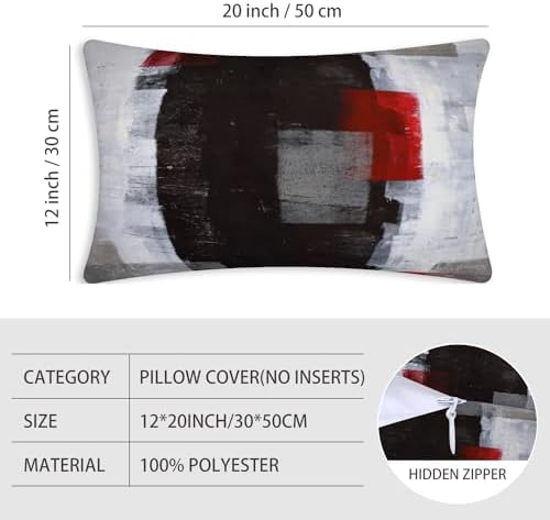 Throw Pillow Covers for Couch, 20x12 Inch, Set of 2, Grey Red
