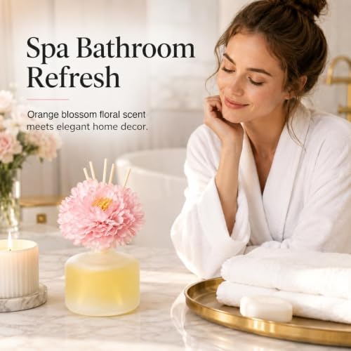 Orange Blossom Reed Diffuser with Sakura Flower, 3.38 Fl Oz