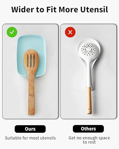 ABRUTY Spoon Rest for Stove Top, Ceramic Spoon Holder for Counter, Modern Farmhouse Decor Accessories for Spatula, Spoons or Tongs, Rectangular, Turquoise