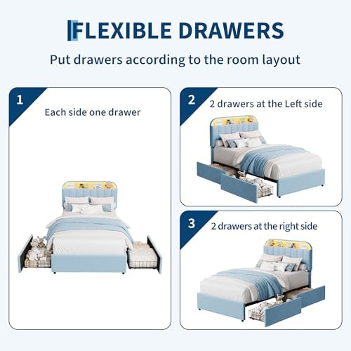 GarveeHome TwinXL Bed Frame, Platform Bed with Storage Headboard & Drawers