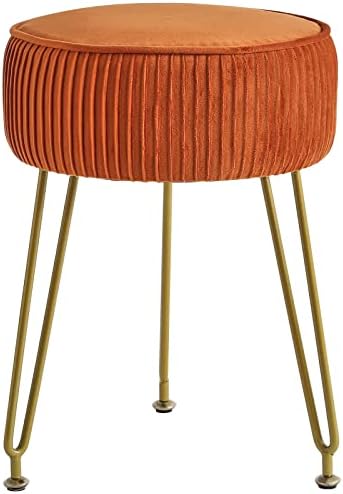 IBUYKE Makeup Vanity Stool, Velvet Round Footrest Ottoman, Orange LG-30J