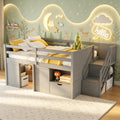 Bellemave Full Size Low loft Bed for Kids,Wood Loft Beds,Modern Farmhouse Full loft Bed,Loft Bed with Desk and Storage, No Box Spring Needed,for Kids, Gray