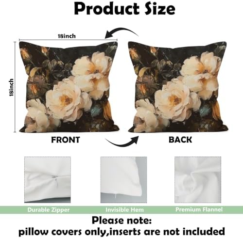 Vintage Moody Floral Pillow Cover 18x18, Dark Cottagecore Botanical Wildflower Still Life Decorative Lumbar Pillow Cover for Couch Bed Living Room Bedroom