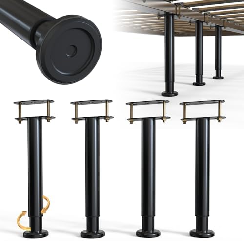4-Piece Adjustable Height Bed Support Legs, Extra Sturdy Steel with Wider Rubber Base,King, Queen (10"-16.5")