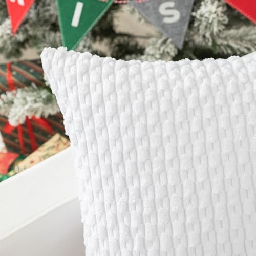 Kevin Textile Soft Corduroy 12"x20" Lumbar Pillow Covers 2 Pack, Pure White